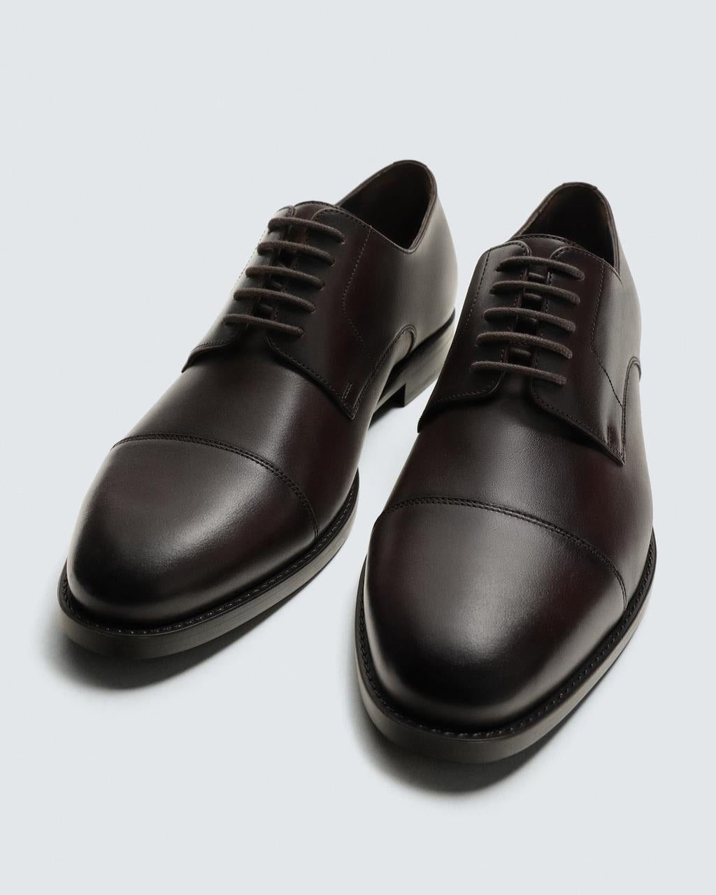 Zara Derby Leather Shoes in Coffee Brown