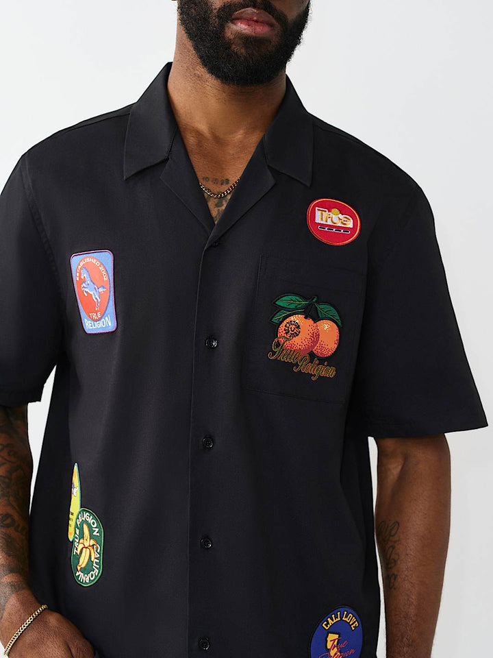 True Religion Twill Embroidered Camp Shirt