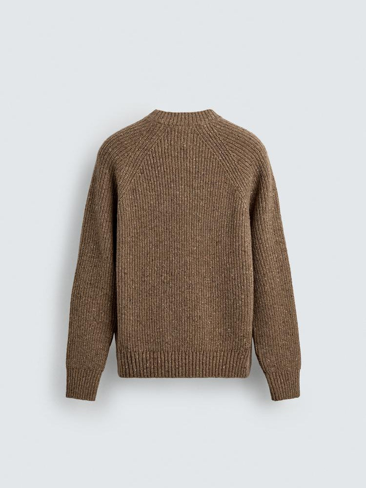 Zara Regular Fit Purl Knit Flecked Jumper Sweater In Brown