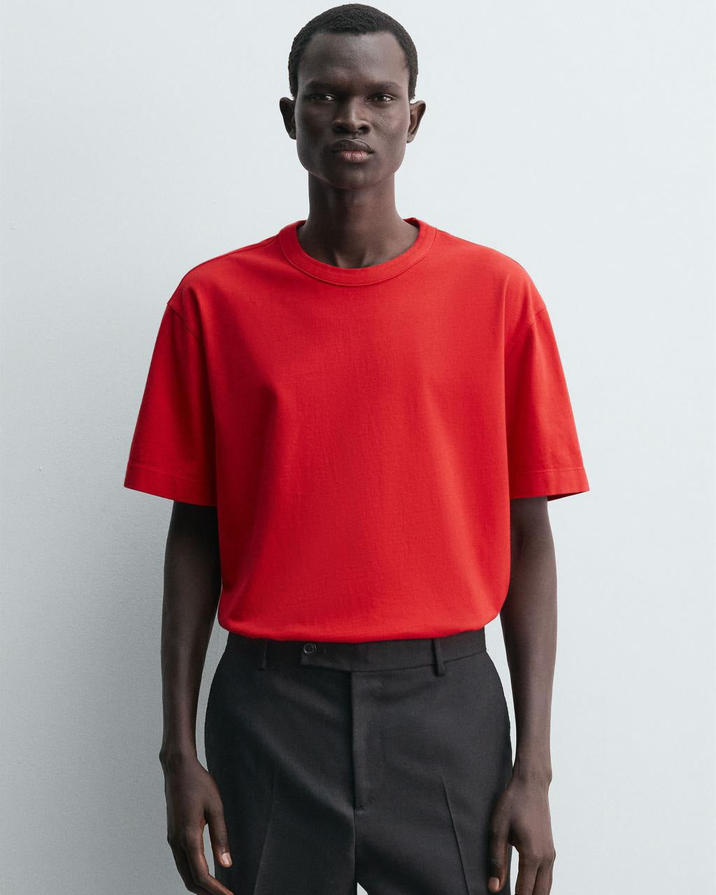 Zara Red Relaxed Fit Binded T-shirt