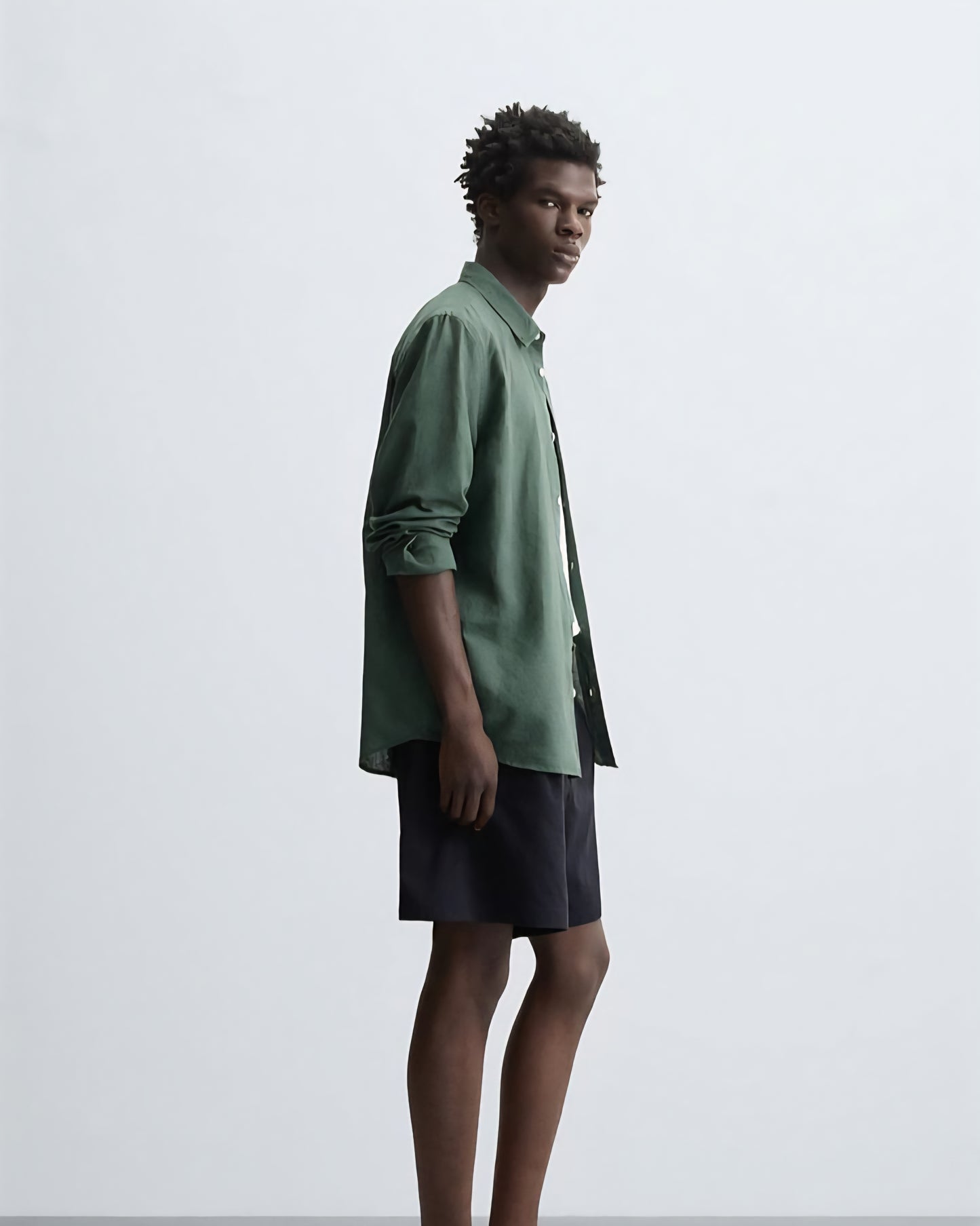 Zara Relaxed Fit Cotton-Linen Shirt in Green