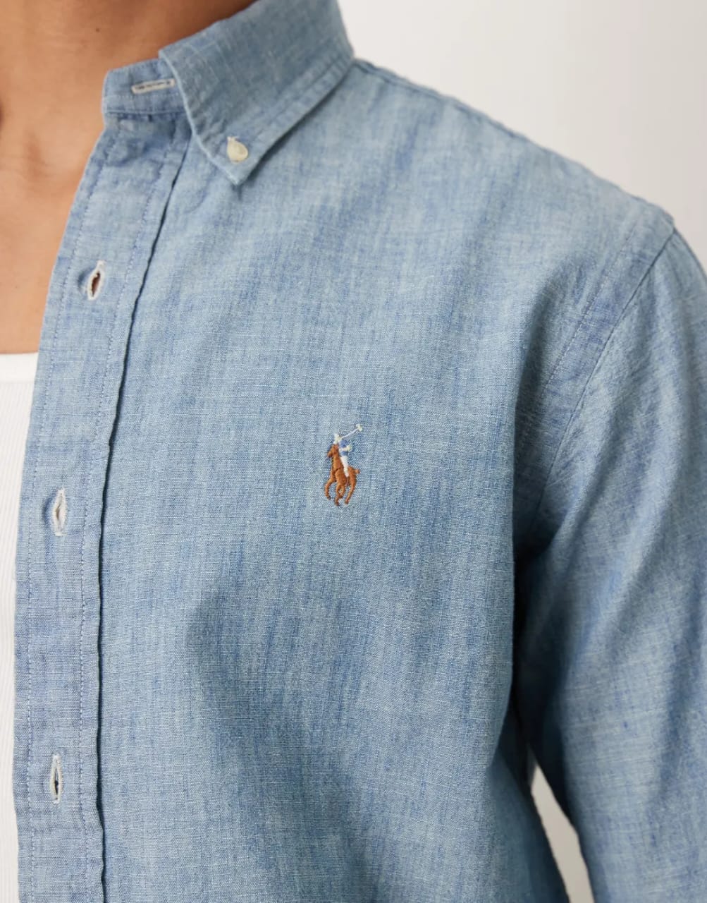 Polo Ralph Lauren Classic Fit Blue Chambray Cotton Shirt