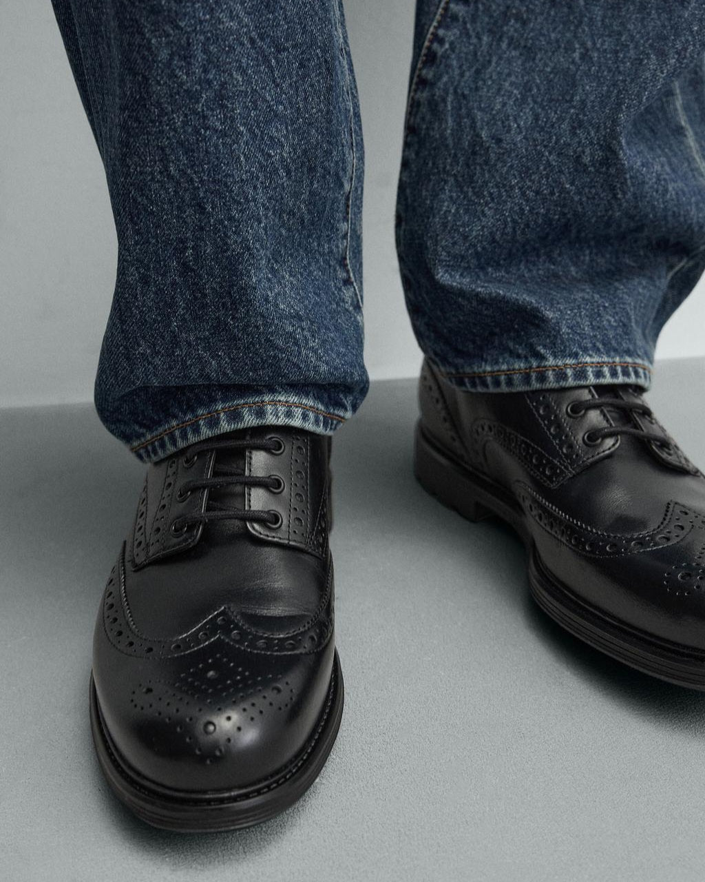 Zara Black Derby Leather Brogues Shoes