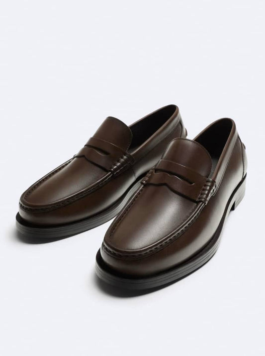 Zara Leather Penny Loafers (Brown)