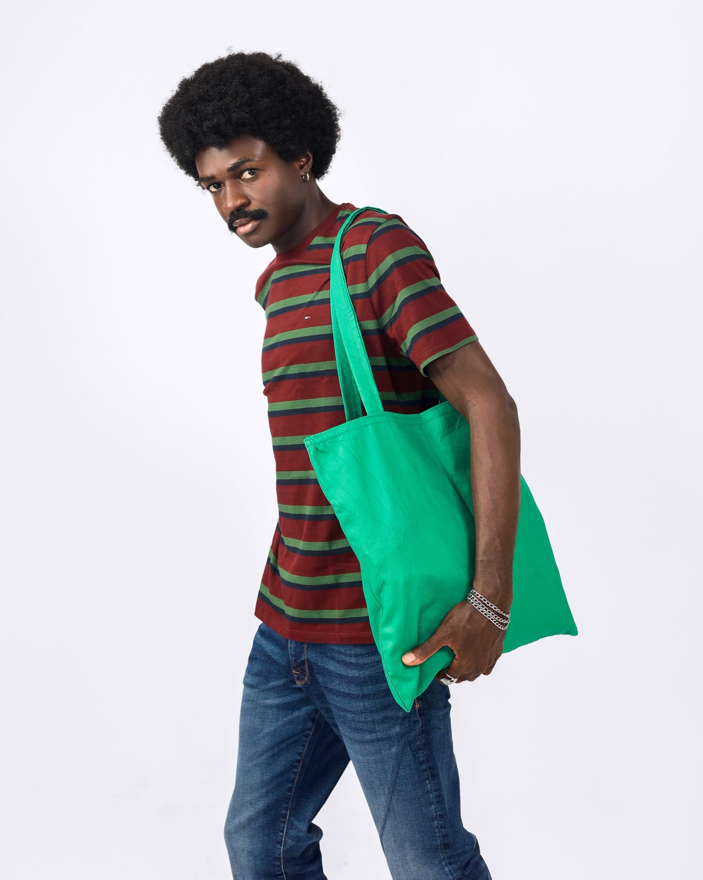 Tommy Hilfiger Red and Green Striped T-shirt