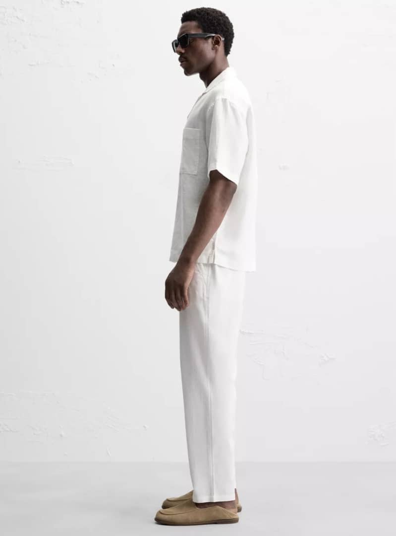 Zara Relaxed Fit Linen Trousers (White)