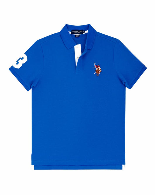 Regular Fit Pique Blue Big Logo Polo Shirt