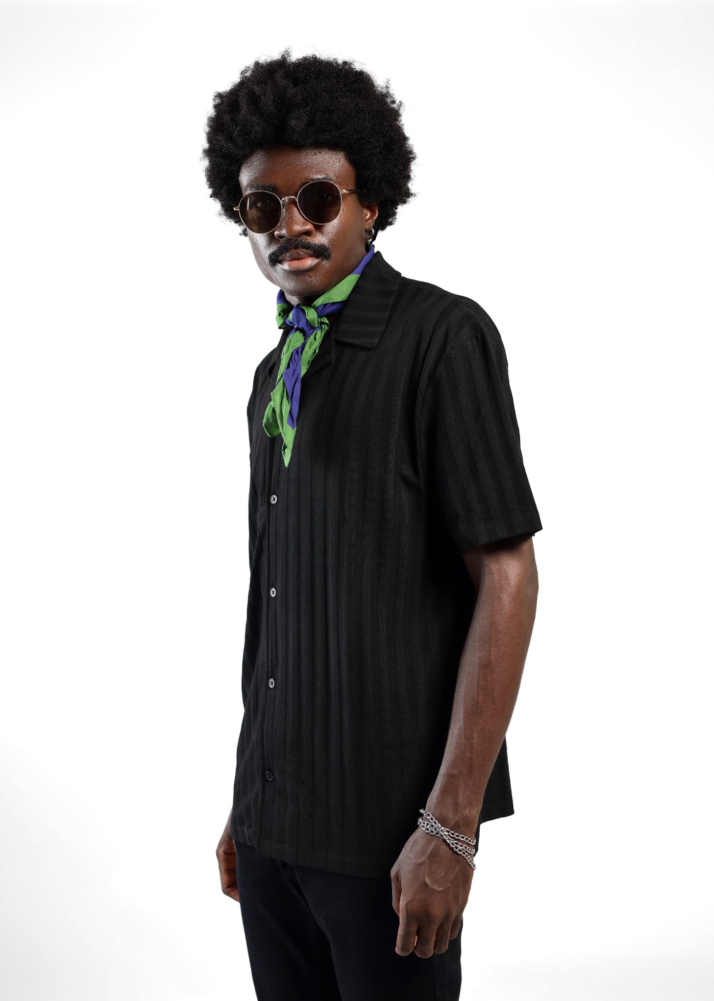 Asos Cotton Textured Shirt in All Black Stripes