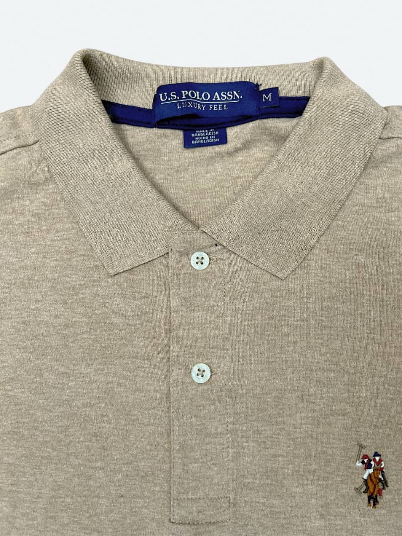 Regular Fit Cotton Polo Shirt in Beige