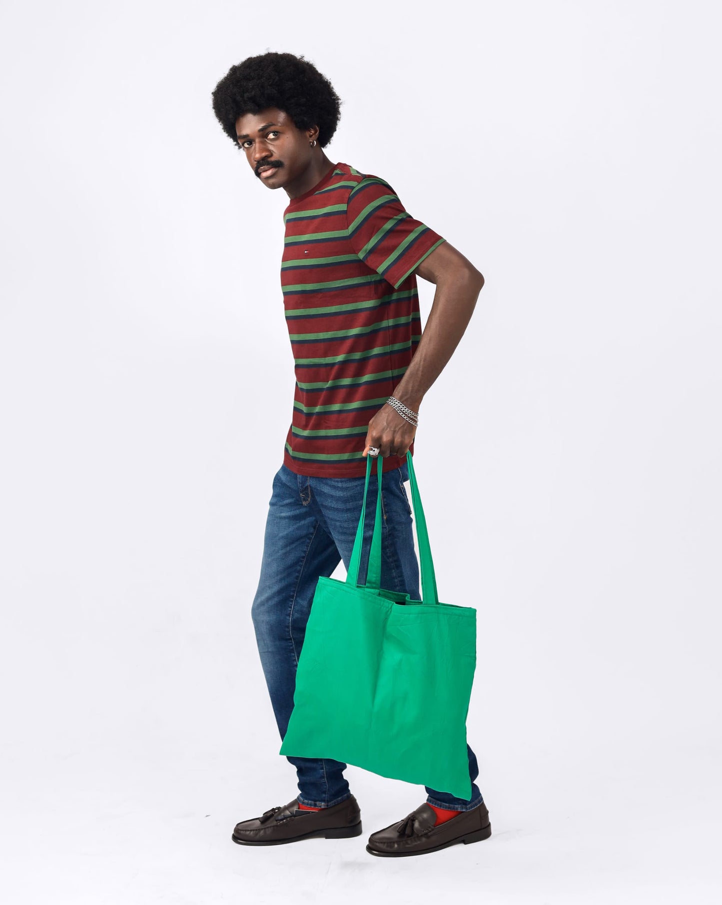 Tommy Hilfiger Red and Green Striped T-shirt