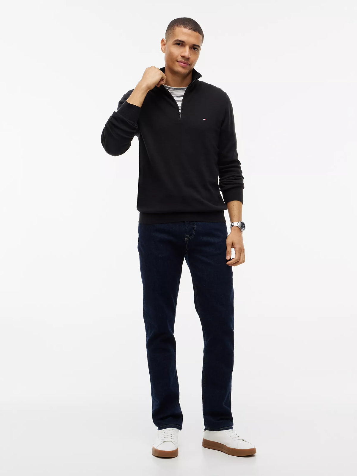 Tommy Hilfiger Regular Fit Quater-Zip Mock Neck Sweater in Black