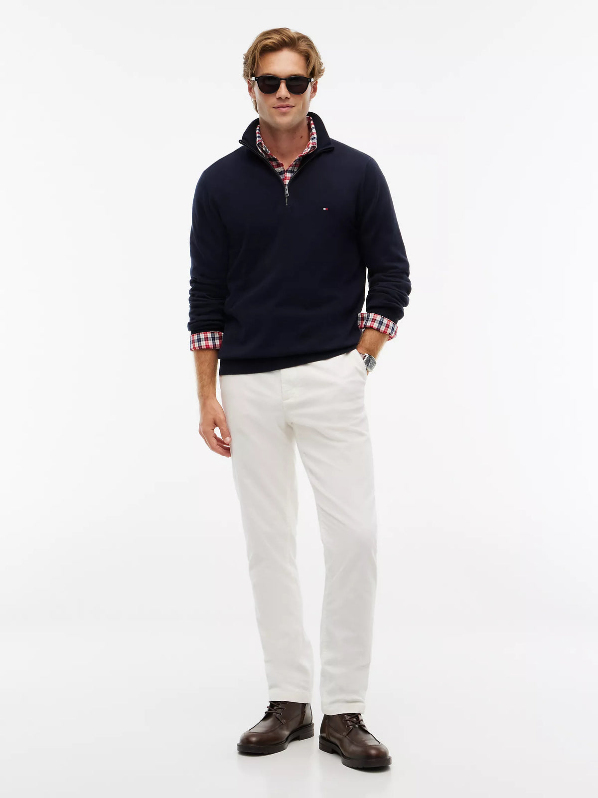 Tommy Hilfiger Regular Fit Quater-Zip Mock Neck Sweater in Navy