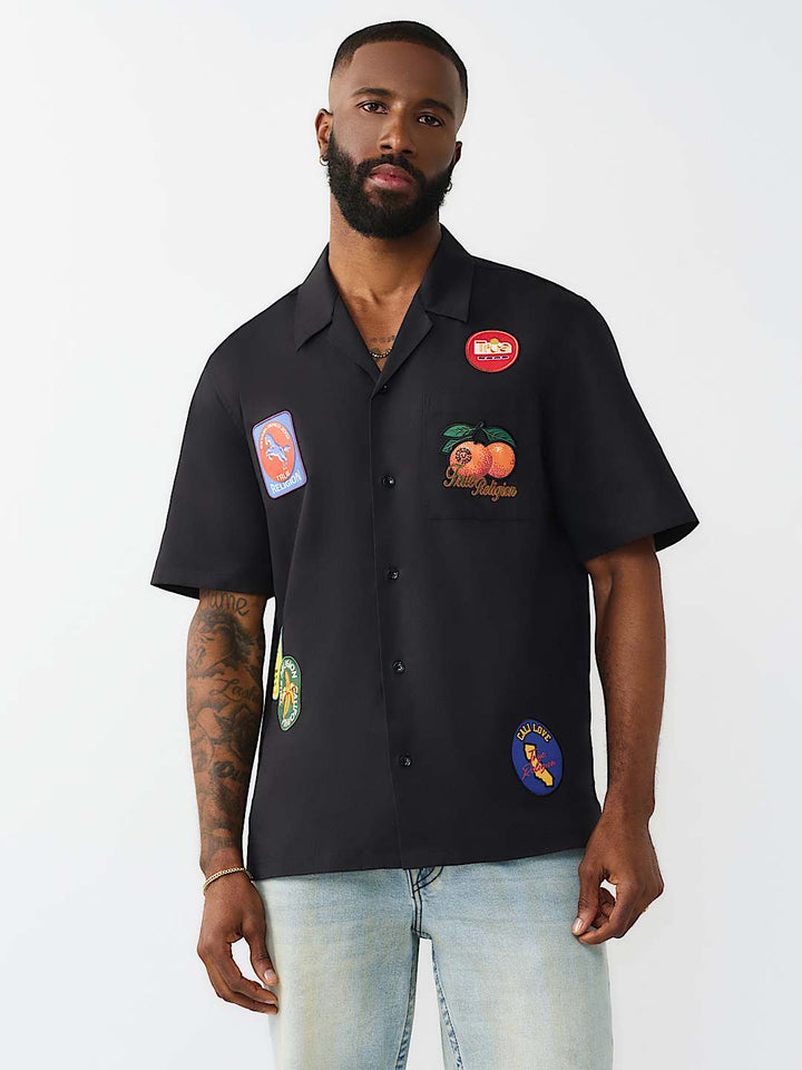 True Religion Twill Embroidered Camp Shirt