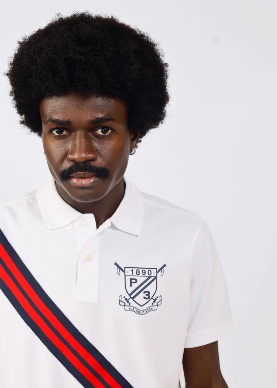White Pique Polo With a Diagonal Sash