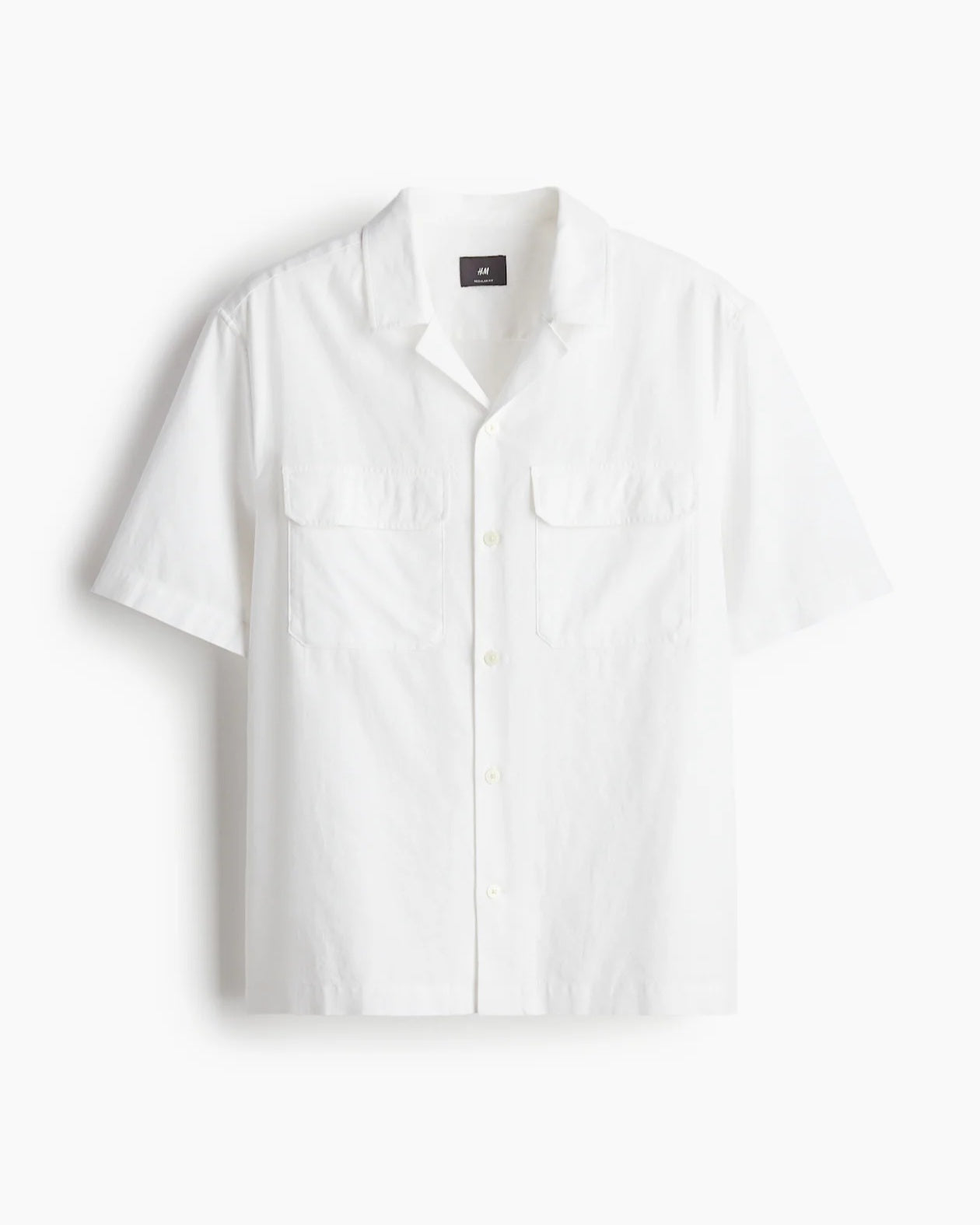 H&M Regular Fit Linen-Blend Utility Shirt in Off-White