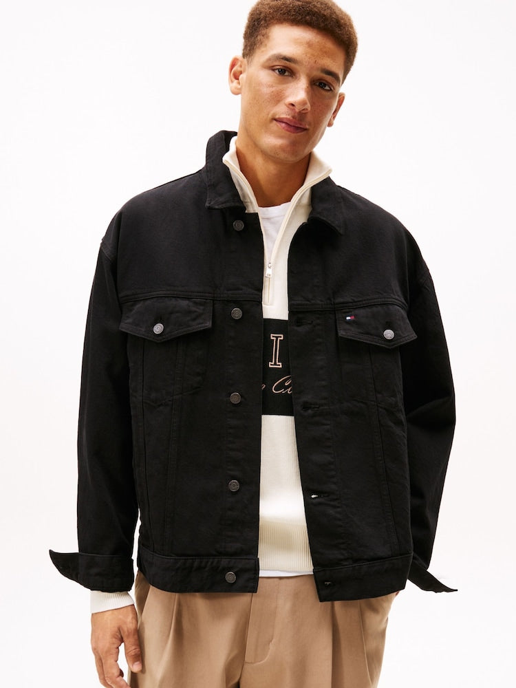 Men's Black Relaxed Washed Denim Jacket