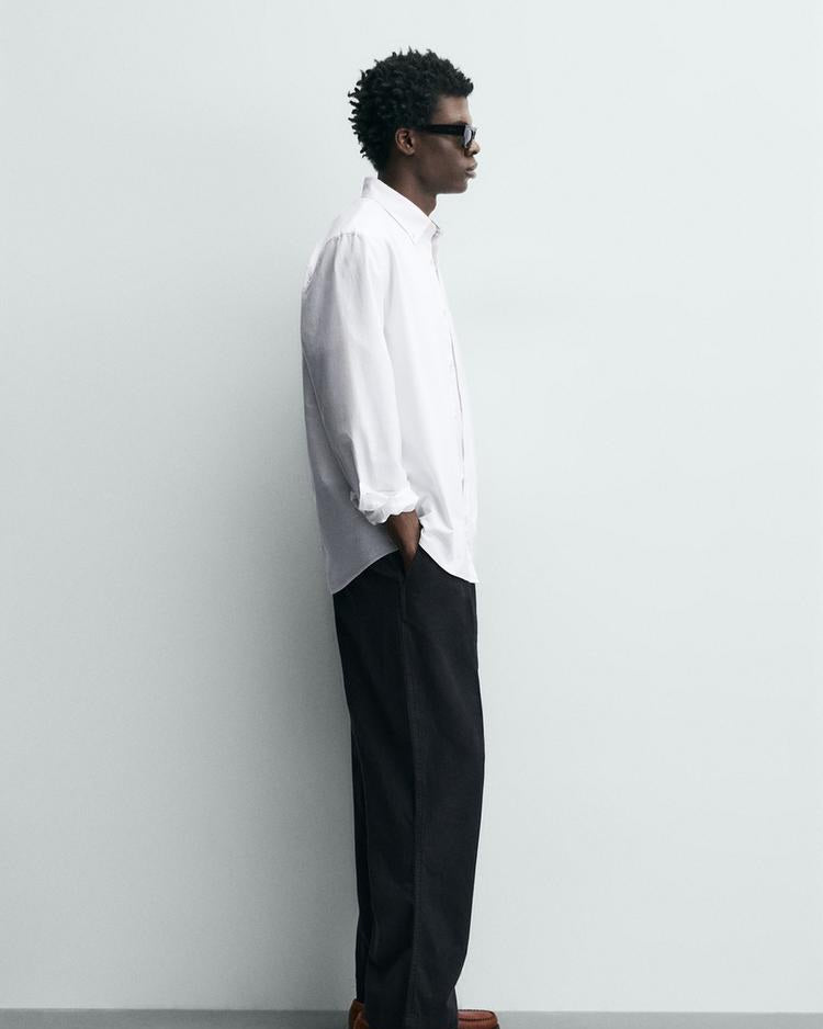 Zara White Textured Oxford Shirt