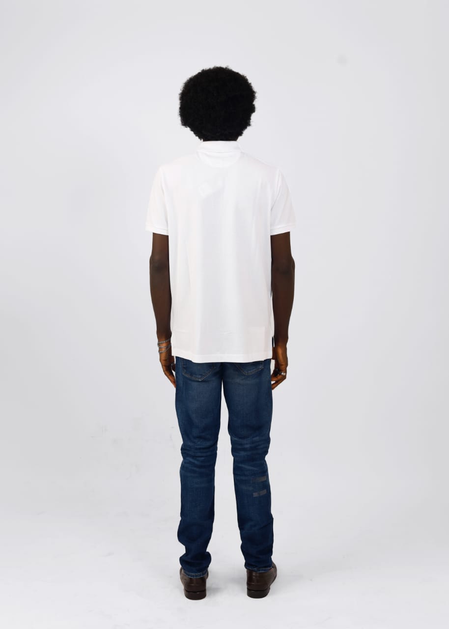 White Pique Polo With a Diagonal Sash