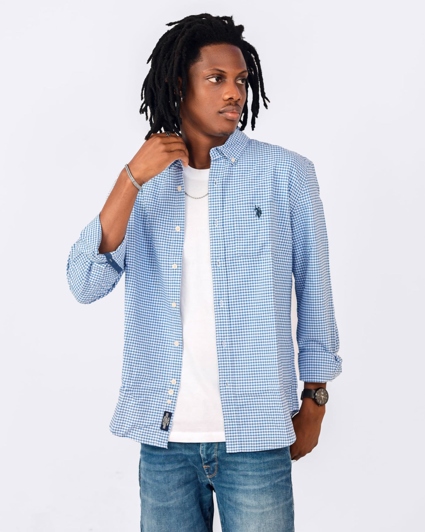 Regular Fit Light Blue Oxford Cotton Check Shirt
