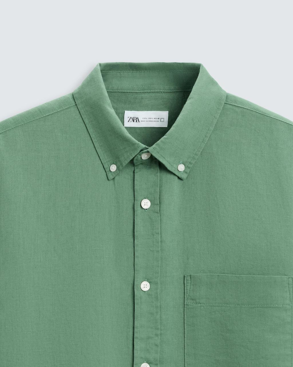 Zara Relaxed Fit Cotton-Linen Shirt in Light Green