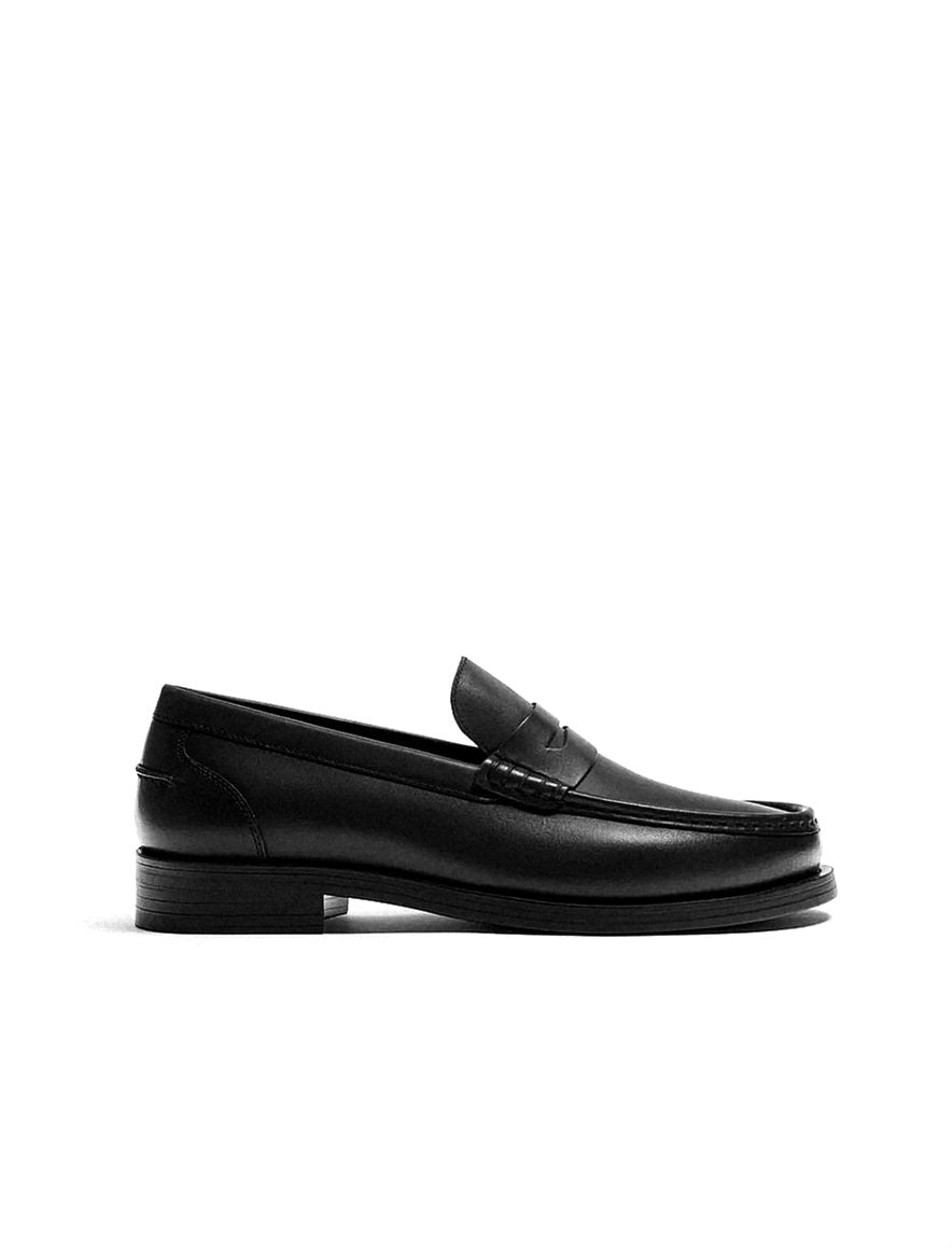 Zara Penny Strap Leather Loafers in Black