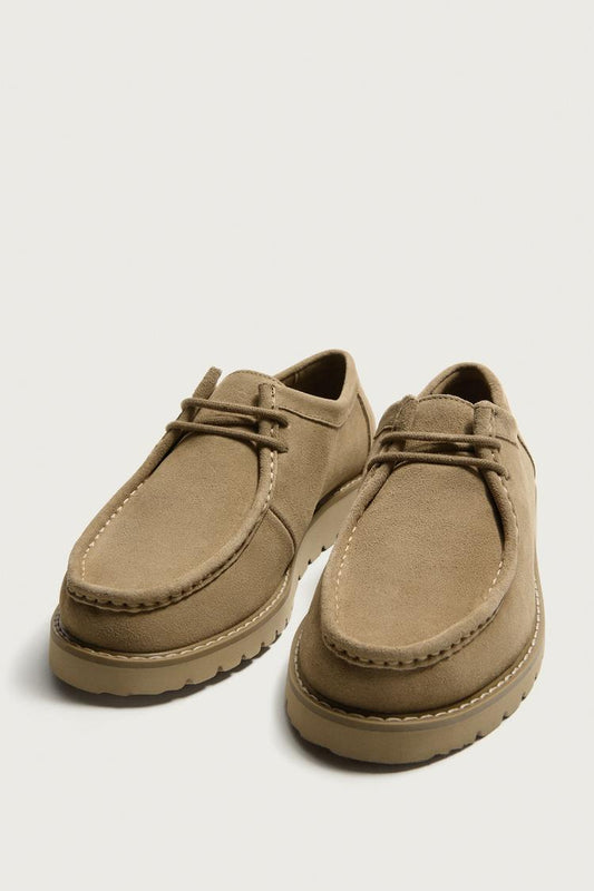 Zara Leather Moc Toe Shoe In Beige