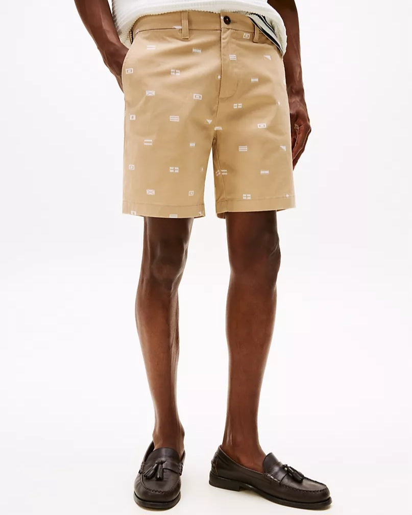 Tommy Hilfiger Beige Allover Flag Chinos Shorts