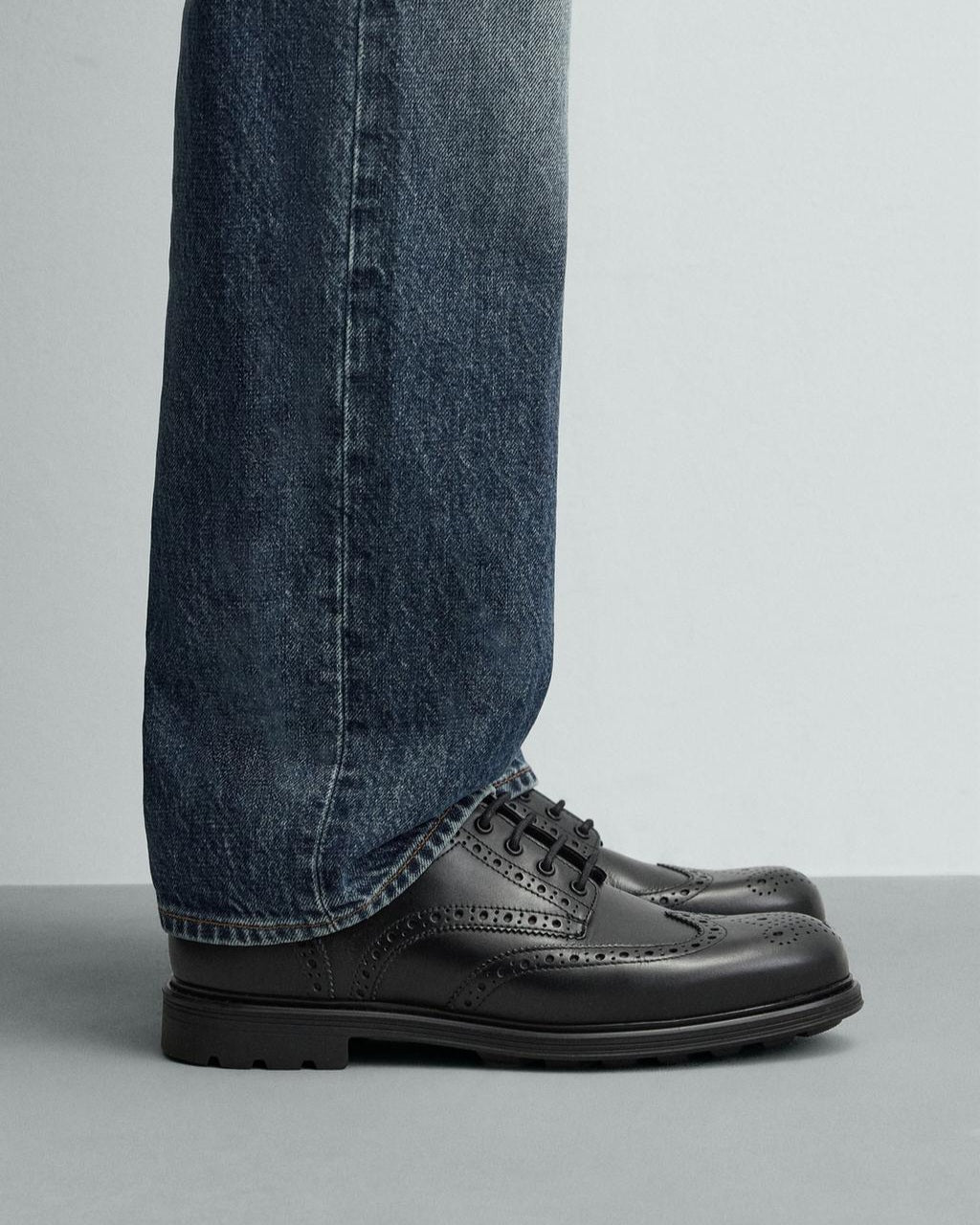Zara Black Derby Leather Brogues Shoes