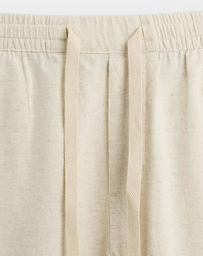 Zara Relaxed Fit Linen Trousers (Beige)