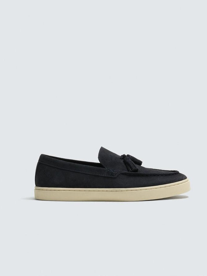 Zara Leather Tassel Loafers in Navy