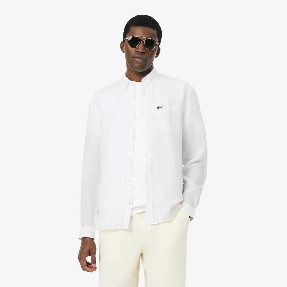 Lacoste Regular Fit Cotton Oxford Shirt in White