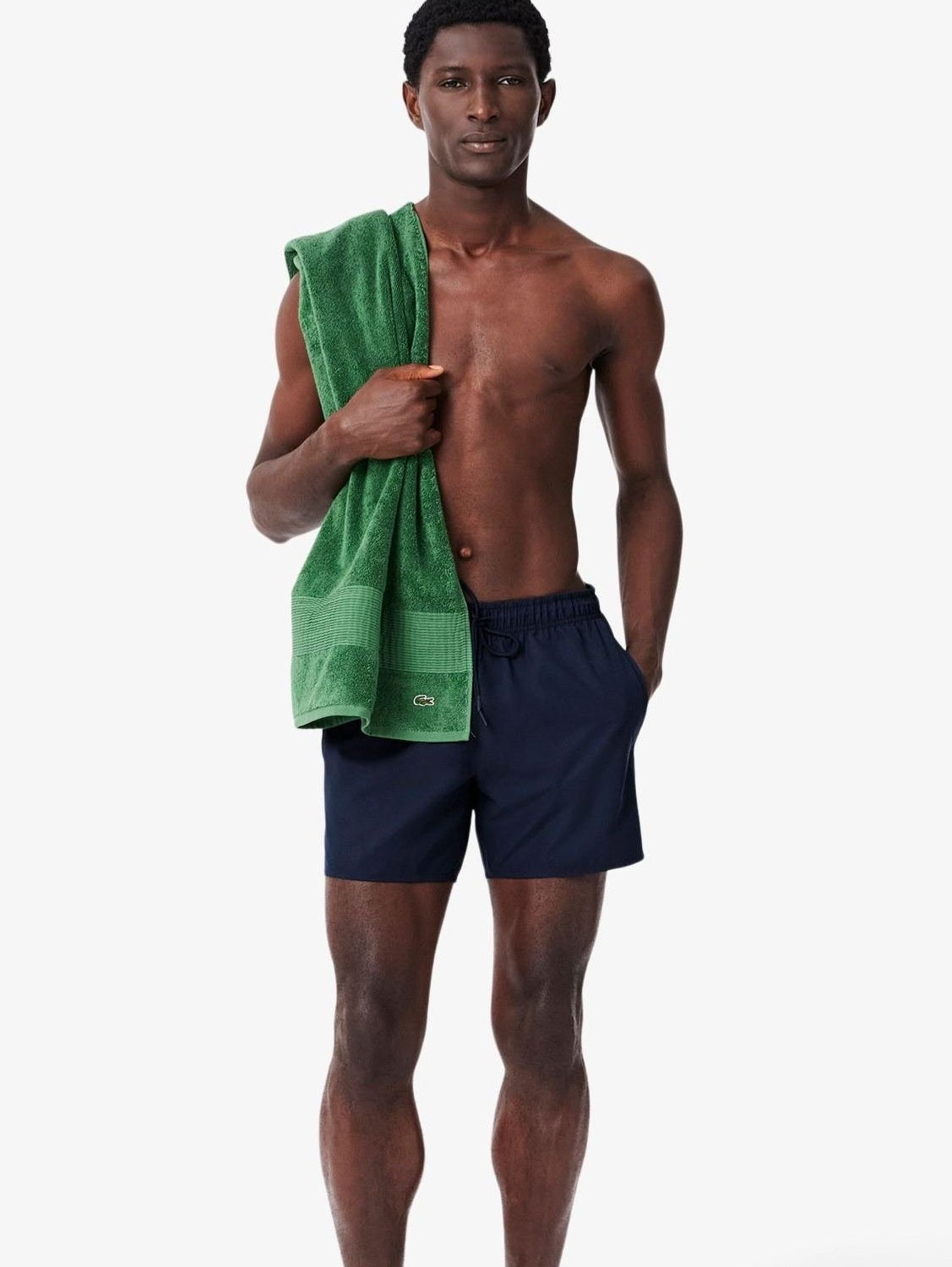 Lacoste Regular Fit Polyester Mid Length Mono chrome Swim Trunk In Navy