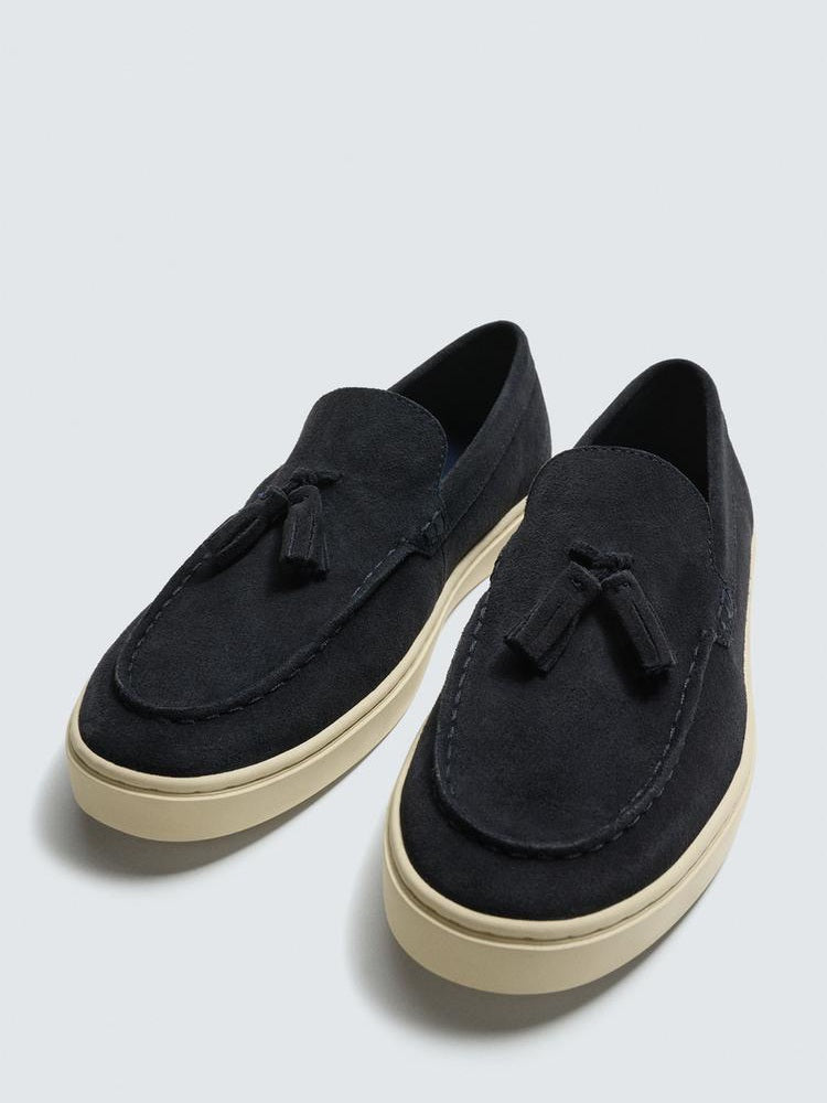 Zara Leather Tassel Loafers in Navy