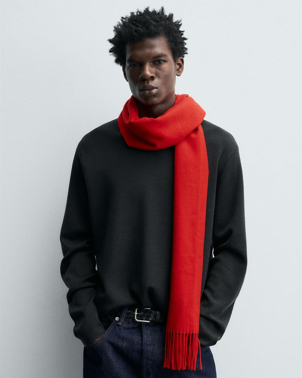 Zara Fringed Scarf in Red