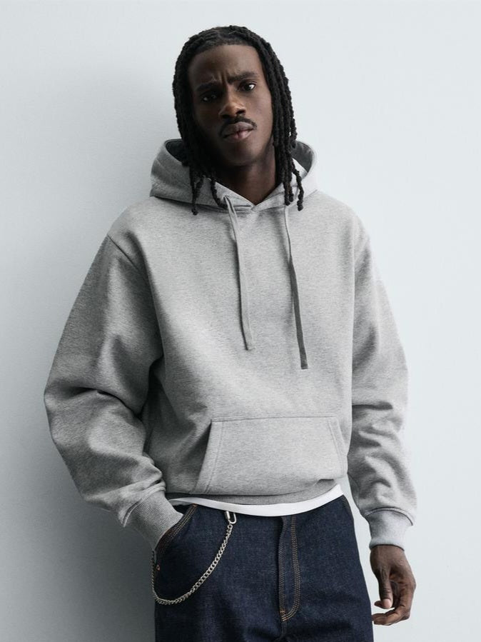 Zara Regular Fit Heavyweight Hoodie In Grey