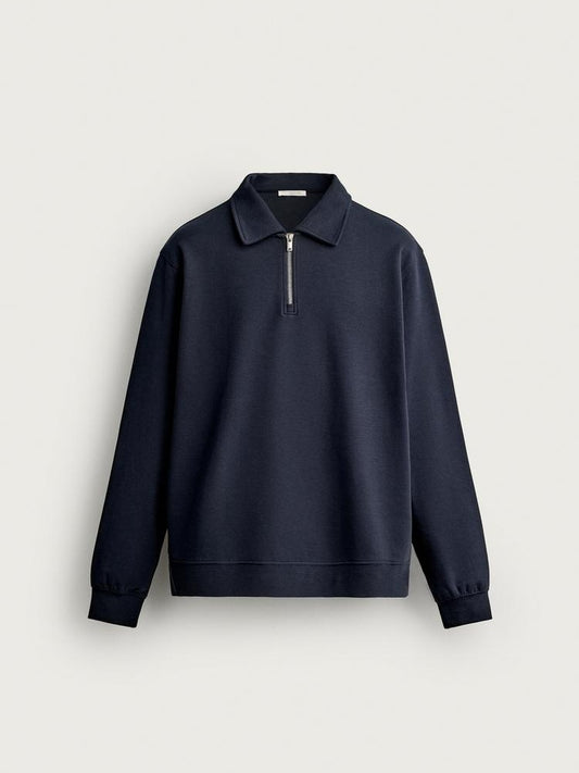 Zara Regular Fit Interlock Zip Polo Sweatshirt In Navy