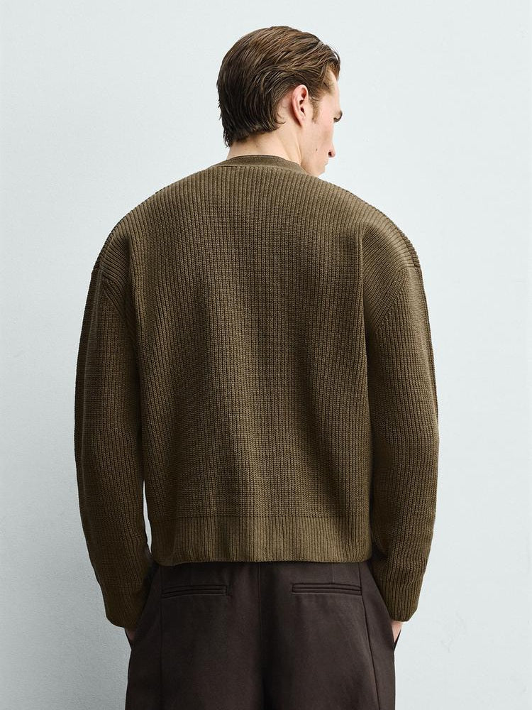 Zara Textured Relaxed Fit Cardigan in Khaki