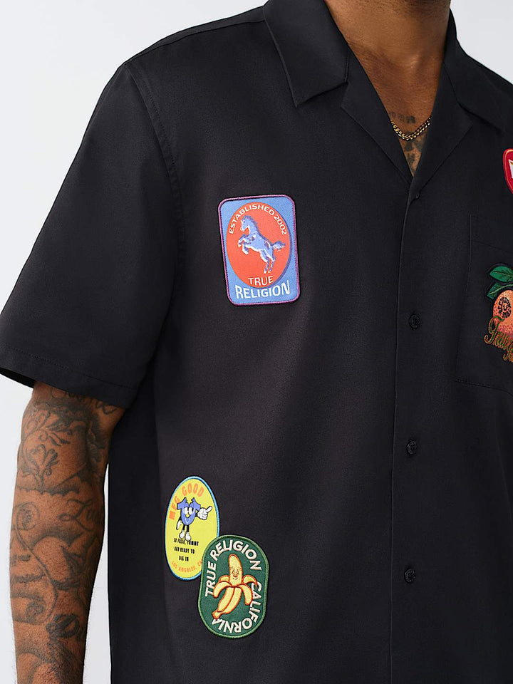 True Religion Twill Embroidered Camp Shirt