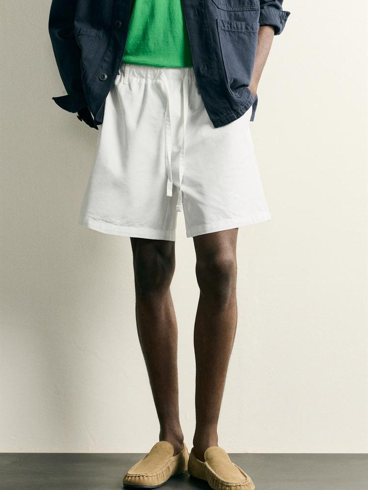 Zara Regular Fit Cotton-Lyocell Short In White