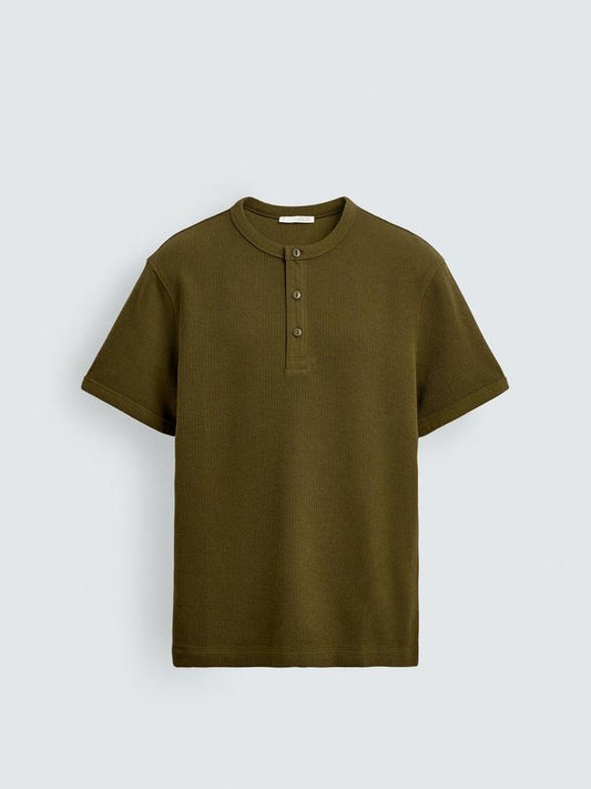 Zara Regular Fit Textured Henley T-Shirt