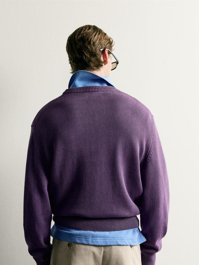 Zara Regular Fit Cotton Cardigan In Purple
