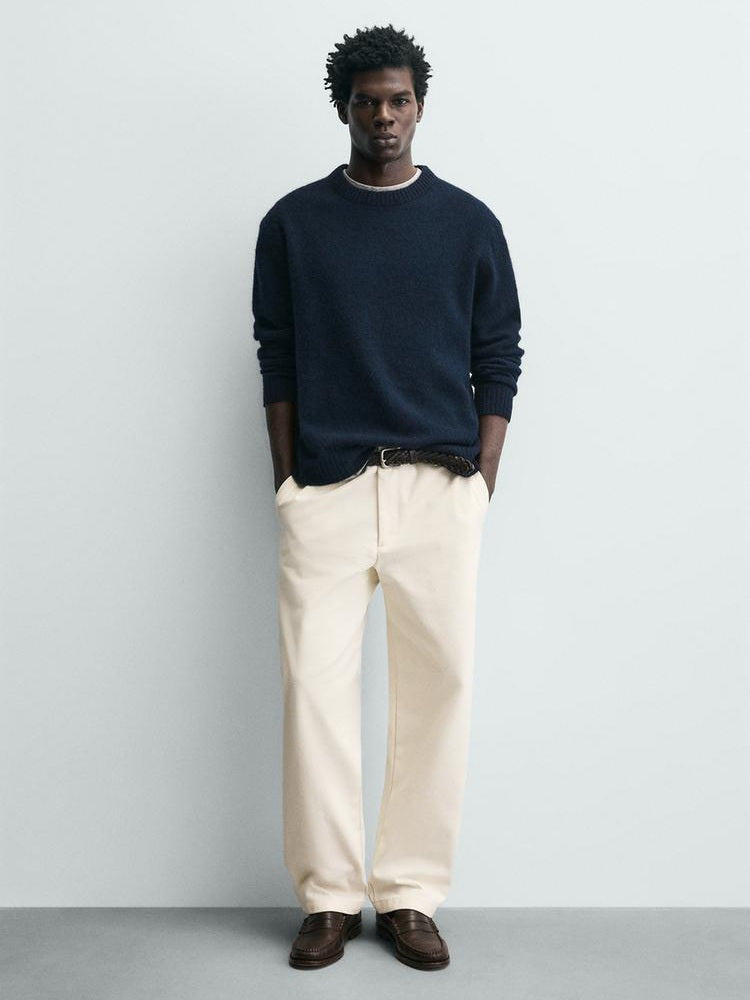 Zara Regular Fit Textured Pants in Beige