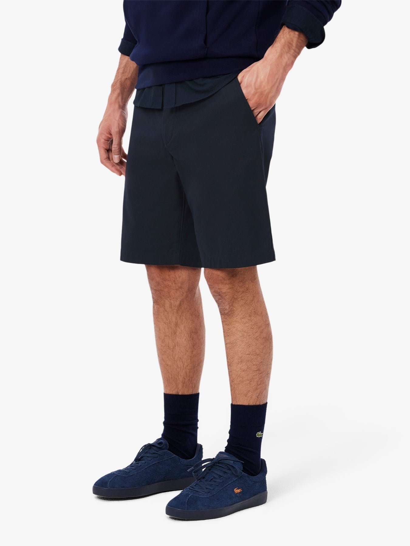 Lacoste Regular Fit Stretch Cotton Chino Bermuda Short In Navy