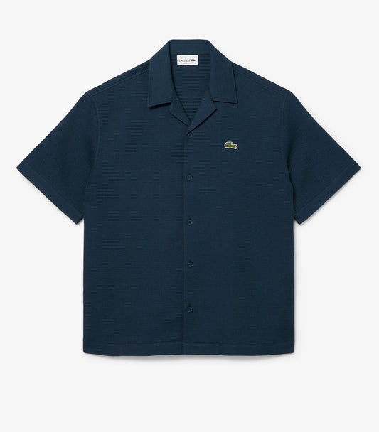 Lacoste Waffle Camp Collar Shirt in Blue