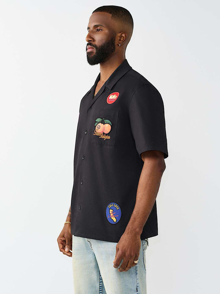 True Religion Twill Embroidered Camp Shirt
