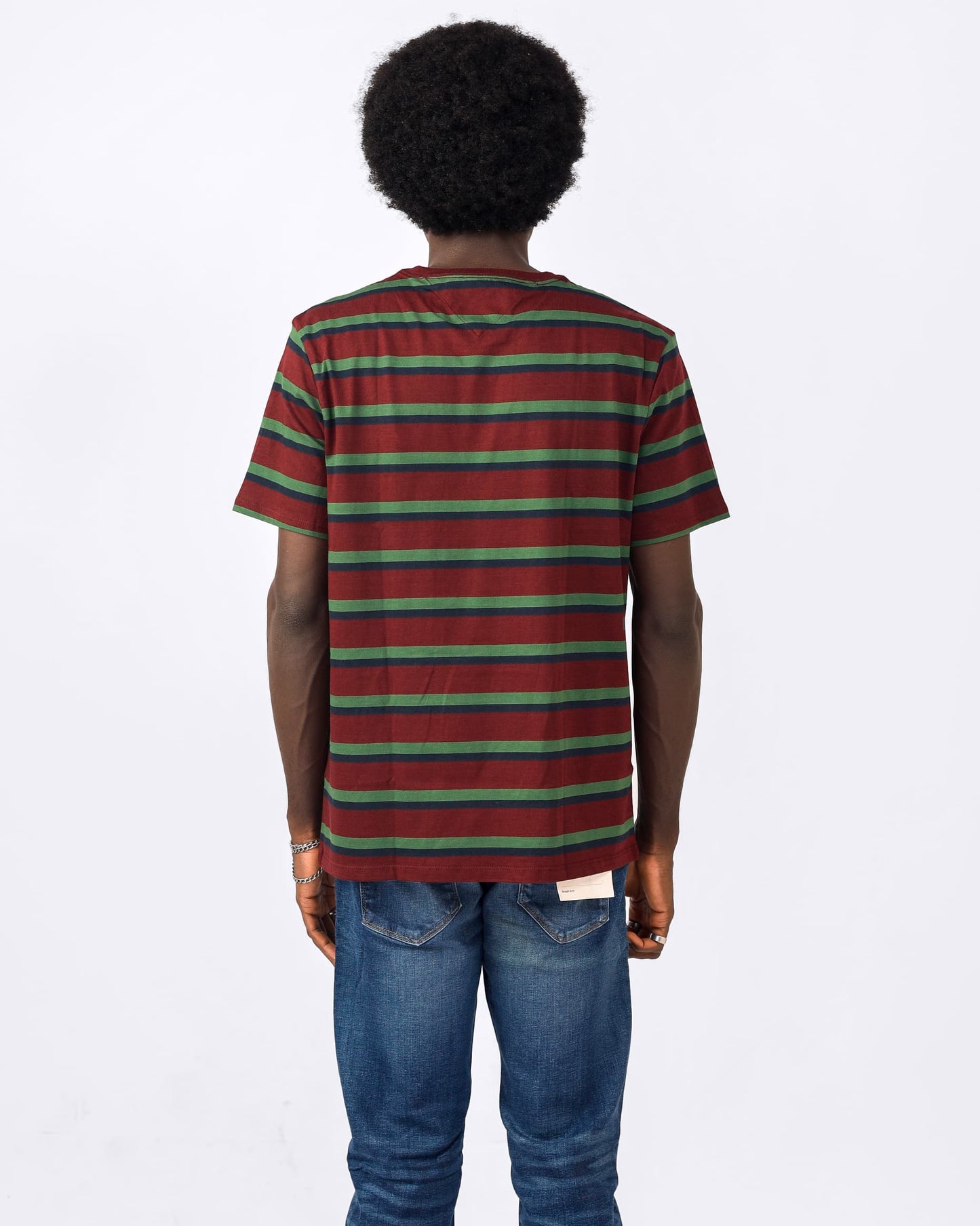 Tommy Hilfiger Red and Green Striped T-shirt
