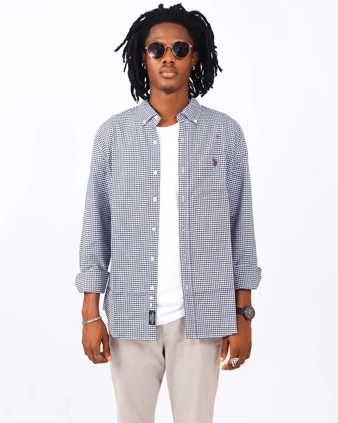Navy Gingham Check Shirt