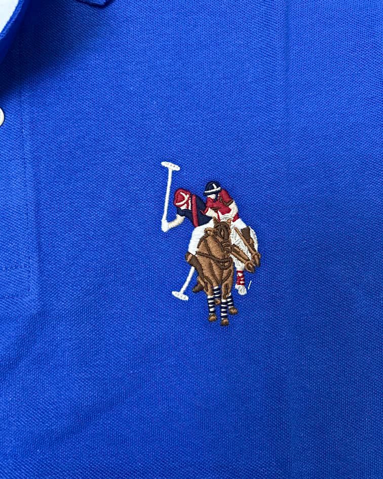 Regular Fit Pique Blue Big Logo Polo Shirt
