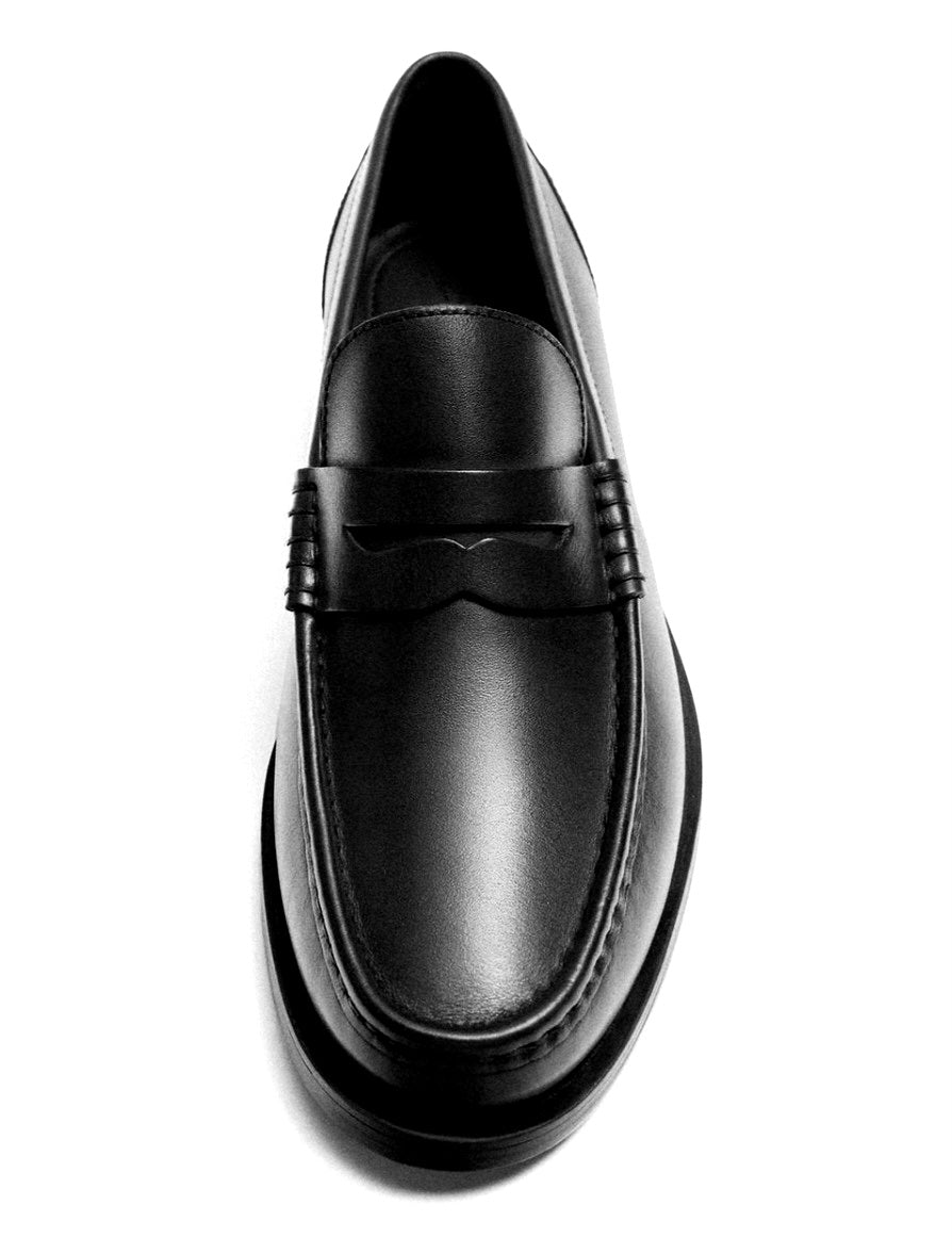 Zara Penny Strap Leather Loafers in Black