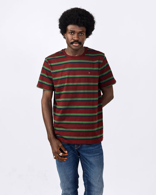 Tommy Hilfiger Red and Green Striped T-shirt